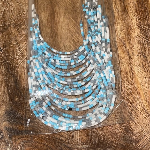 Boho Necklace & Earring Set NEW Small Bead Multi Strand Multi-Color Silver Tone - Picture 3 of 10